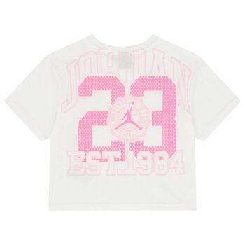 Girls White & Pink Jordan Logo T-Shirt