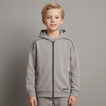 Boys Grey Hooded Zip Up Top 