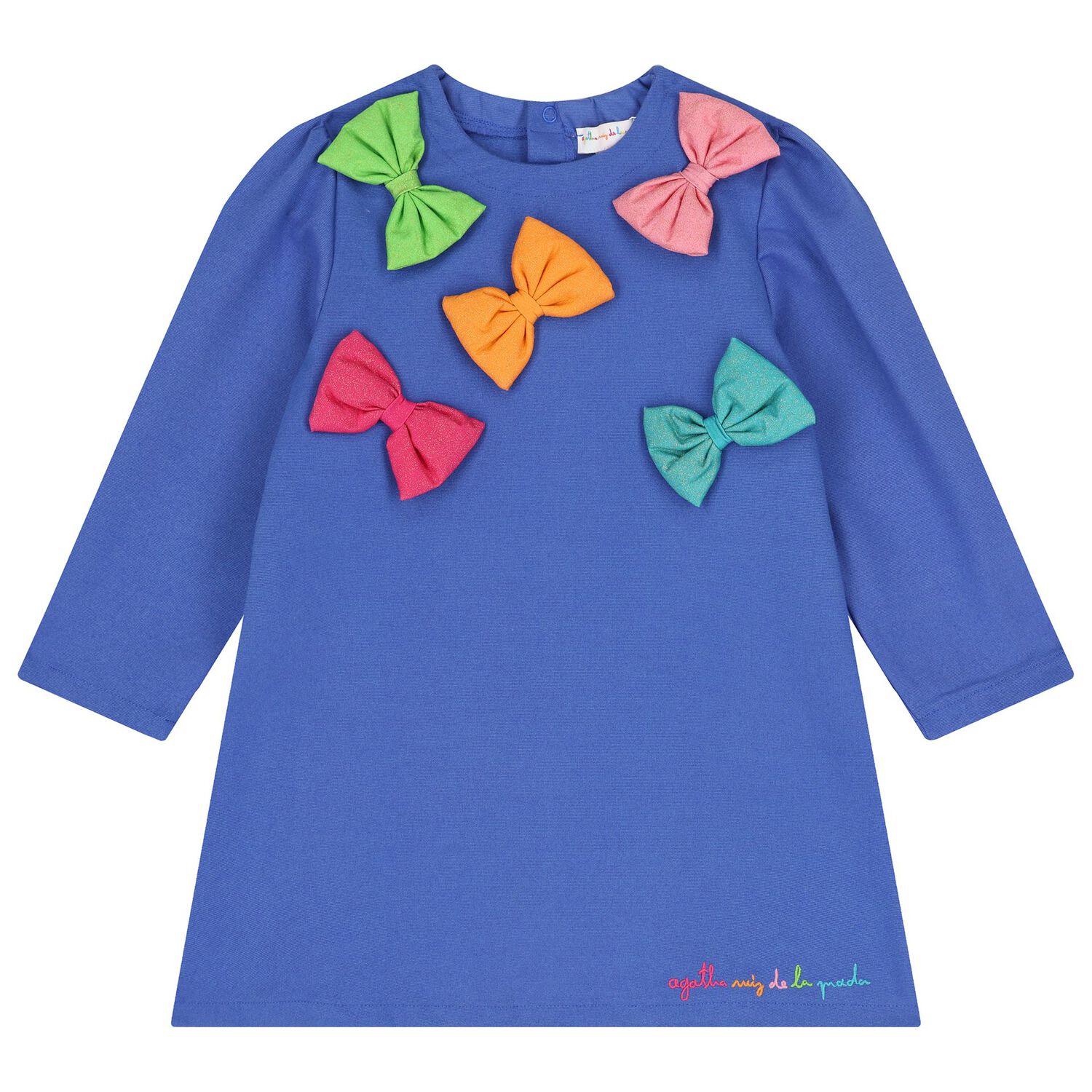 Girls Blue & Pink Bow Dress Set, 1, hi-res image number null