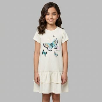 Girls Ivory Butterflies Logo Dress