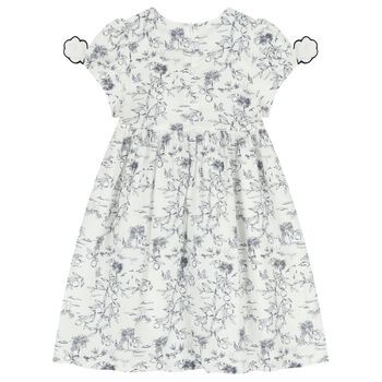 Girls White & Navy Blue Smocked Dress