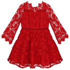 Girls Red Foral Lace Dress , 1, hi-res