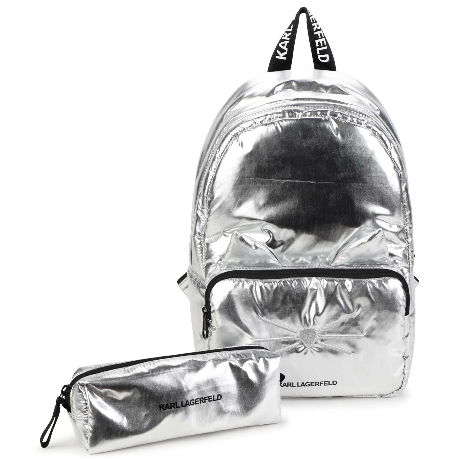 KARL LAGERFELD Girls Silver Choupette Backpack & Pencil Case 