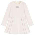 Girls Ivory Embellished Logo Dress, 1, hi-res