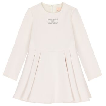 Girls Ivory Embellished Logo Dress