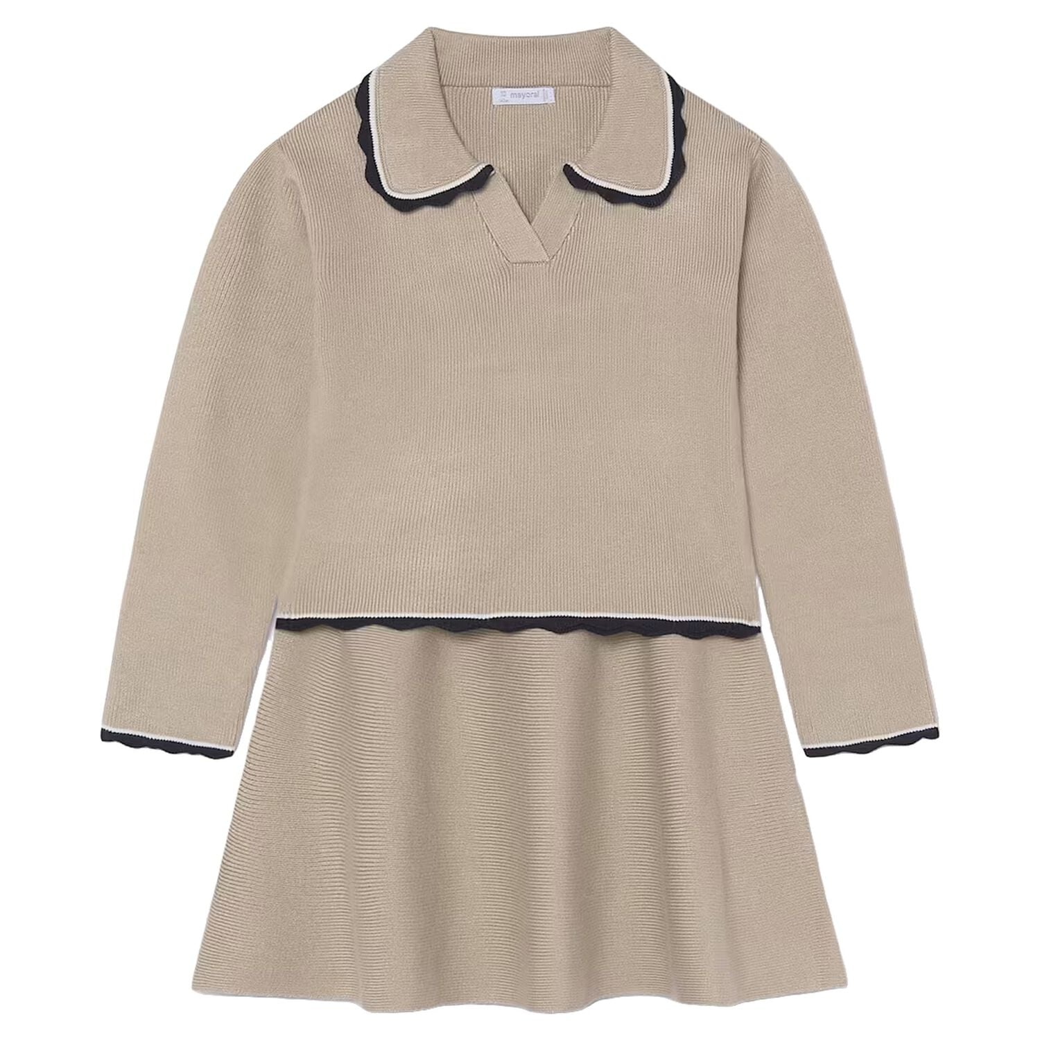 Girls Beige Knitted Skirt Set, 2, hi-res