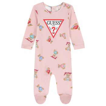 Baby Girls Pink Logo Teddy Bear Babygrow