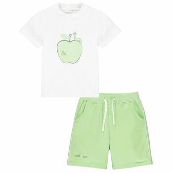 Boys White & Green Shorts Set 