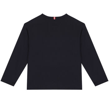 Boys Navy Logo Cotton T-Shirt