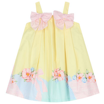 Girls Yellow Floral & Bow Dress