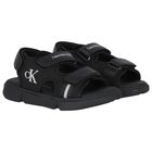 Boys Black Logo Sandals, 2, hi-res