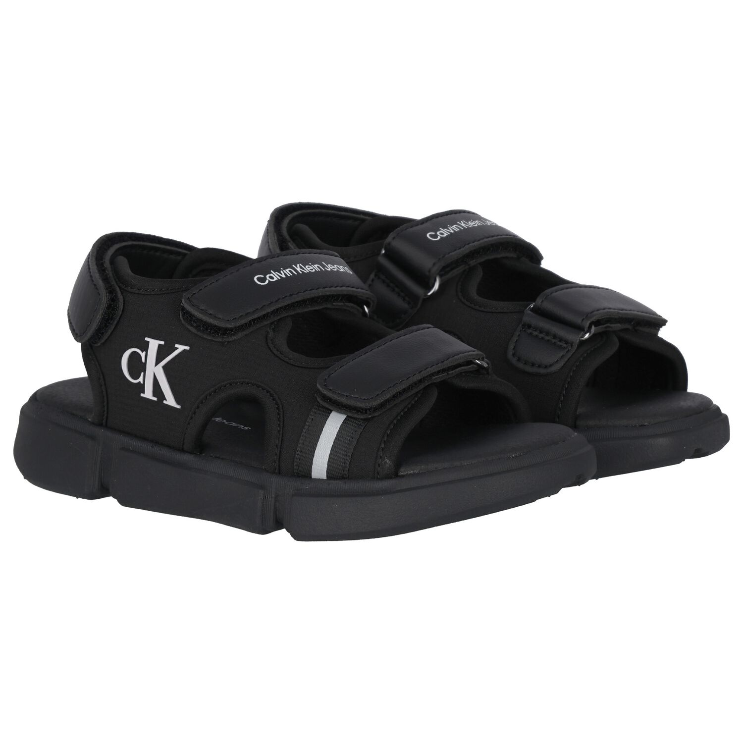 Boys Black Logo Sandals, 2, hi-res image number null
