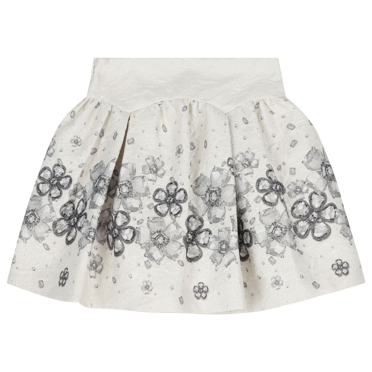Girls White & Ivory Embellished Floral Skirt Set, 1, hi-res