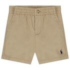 Baby Boys Beige Logo Shorts, 1, hi-res