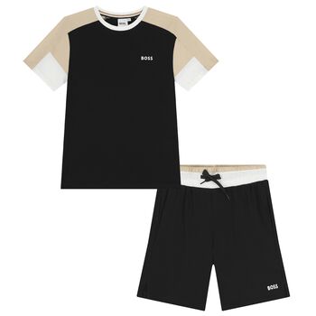 Boys Black Logo Shorts Set