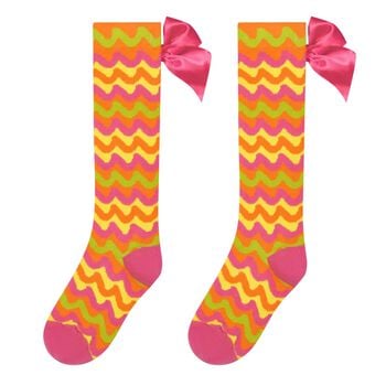 Girls Pink, Orange & Yellow Striped Socks
