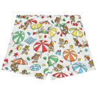 Younger Boys White Teddy Bear Logo Swim Shorts, 1, hi-res