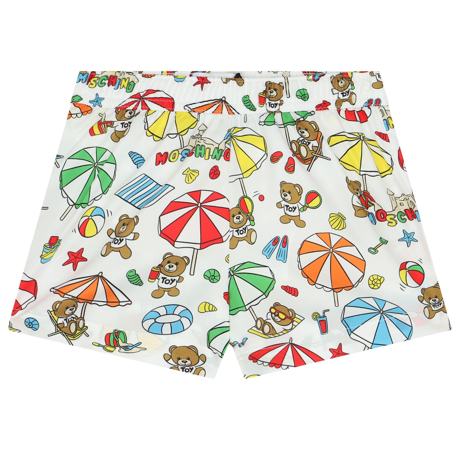 Younger Boys White Teddy Bear Logo Swim Shorts, 1, hi-res image number null