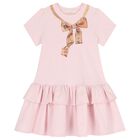 Girls Pink & Beige Bow Logo Dress, 3, hi-res