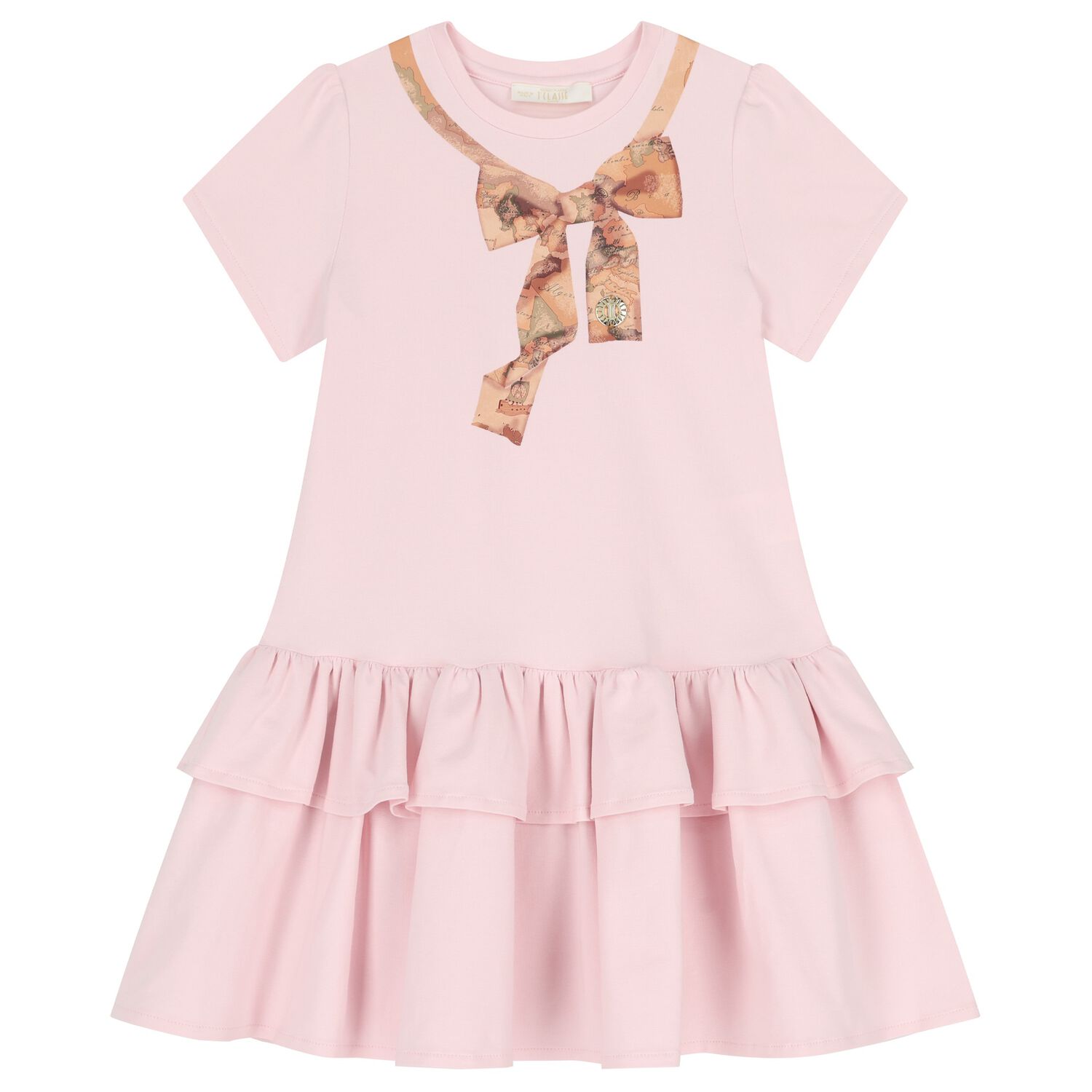 Girls Pink & Beige Bow Logo Dress, 3, hi-res