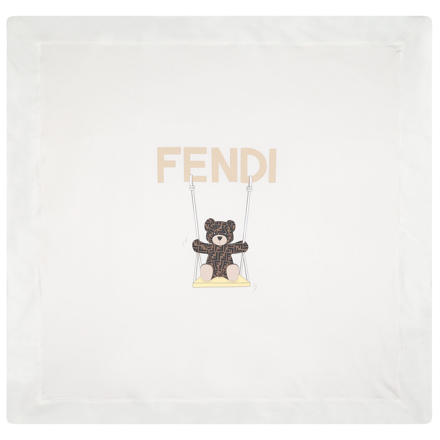 White & Beige Teddy Bear Logo Padded Baby Blanket, 2, hi-res