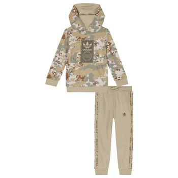 Beige & Green Trefoil Logo Camouflage Tracksuit