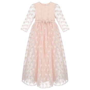 Girls Pink Flower Organza Dress