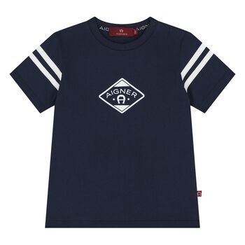 Younger Boys Navy Blue Logo T-Shirt 