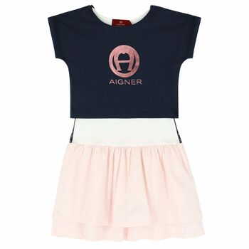 Girls Navy & Pink 2 Piece Dress Set