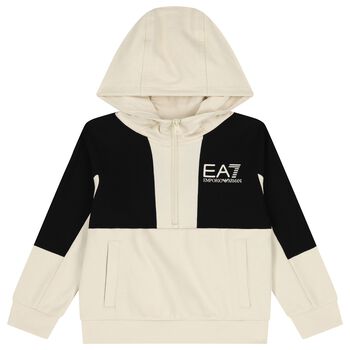 Boys Black & Ivory Logo Hooded Zip Up