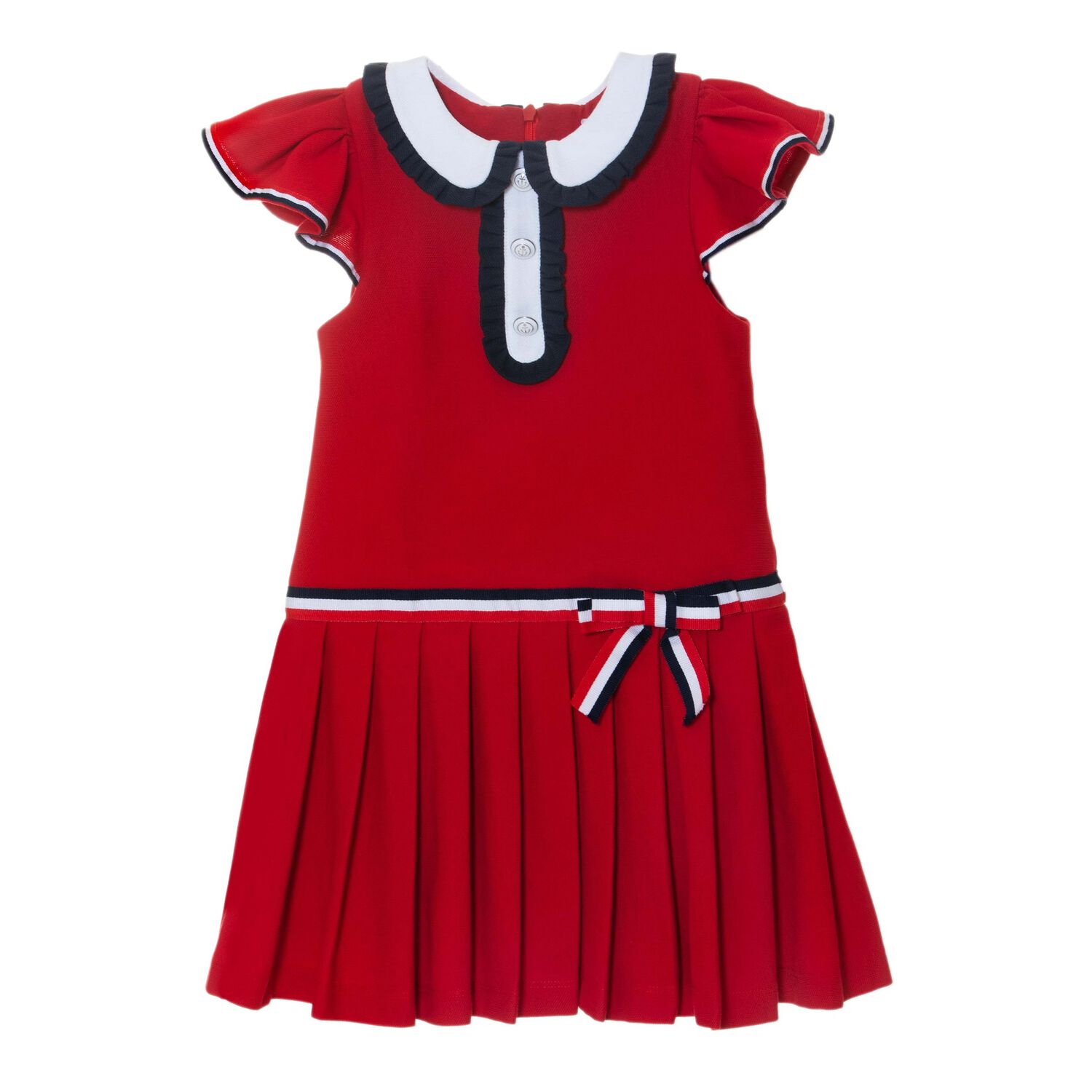 Girls Red Pleated Dress, 3, hi-res