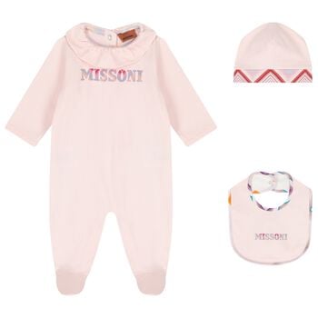 Baby Girls Pink Logo Zig Zag Babygrow Gift Set