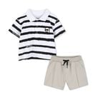 Boys White & Beige Logo Shorts Set, 1, hi-res
