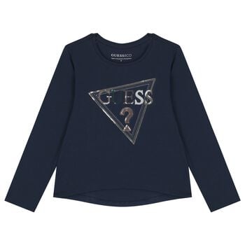 Girls Navy Blue Logo Long Sleeve Top