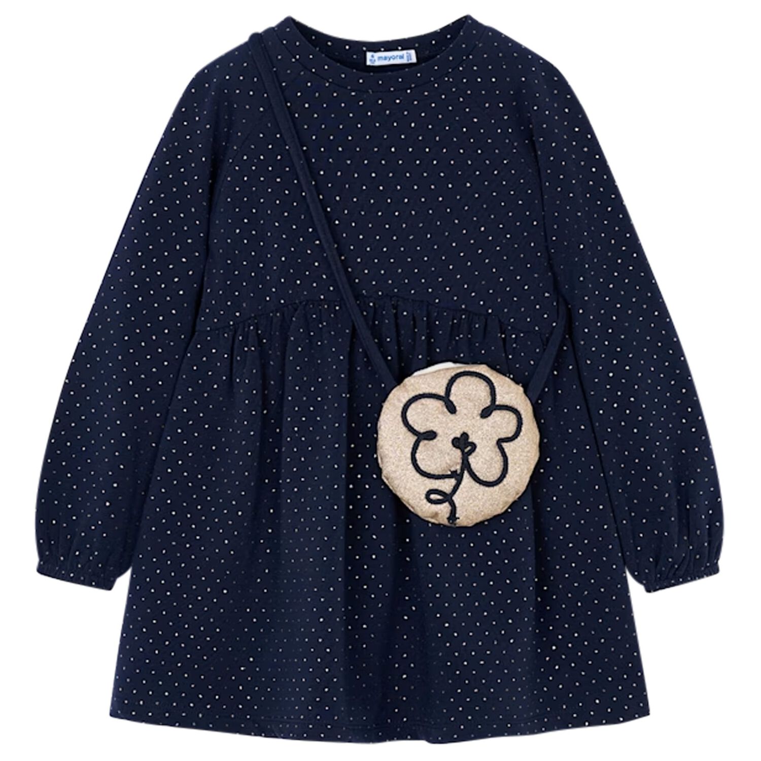 Girls Navy Blue Flower Dress Set, 2, hi-res