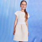 Girls Ivory & Gold Logo Dress, 1, hi-res