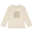 Boys Beige Logo Long Sleeve Top, 1, hi-res