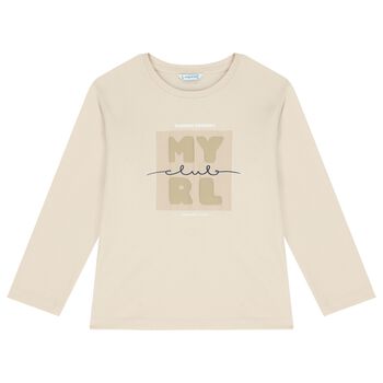 Boys Beige Logo Long Sleeve Top