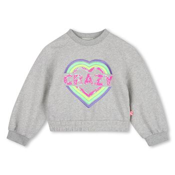 Girls Grey Embroidered Heart Swearshirt