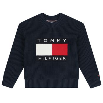 Boys Navy Blue Logo Knitted Sweater