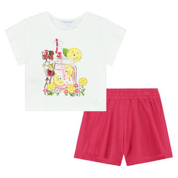 Girls Ivory & Pink Shorts Set