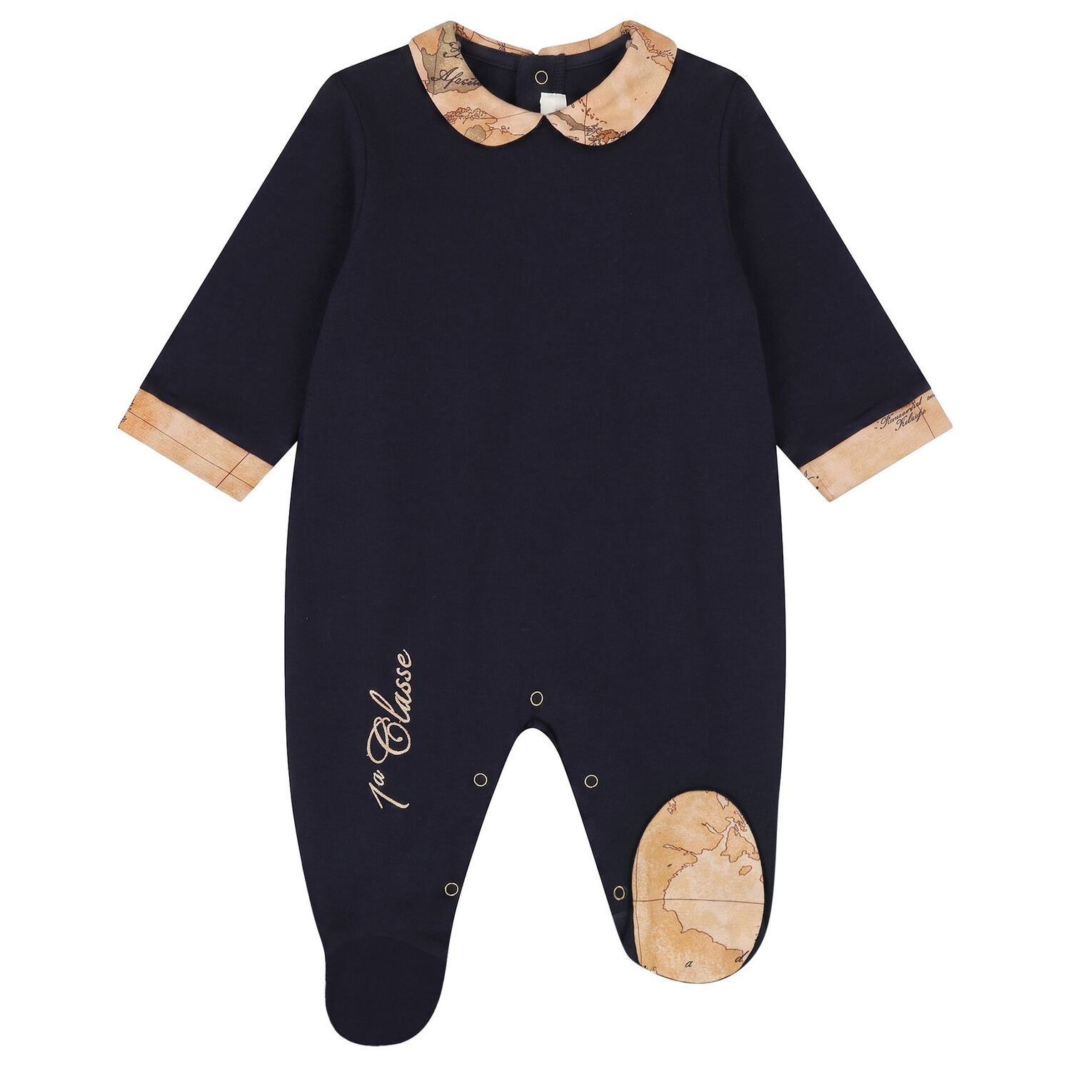 Baby Boys Navy Blue & Beige Geo Map Babygrow Gift Set, 2, hi-res