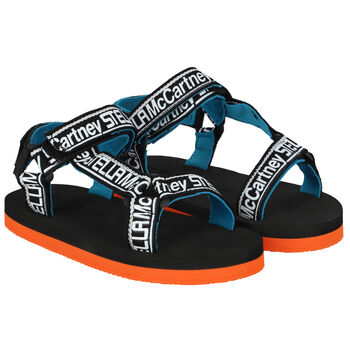 Boys Black & Orange Logo Sandals