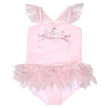Girls Pink Tulle Crown Swimsuit