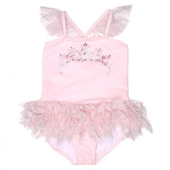 Girls Pink Tulle Crown Swimsuit