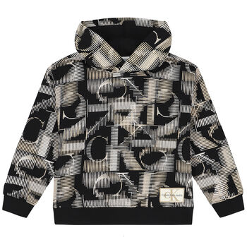 Boys Black Logo Hooded Top