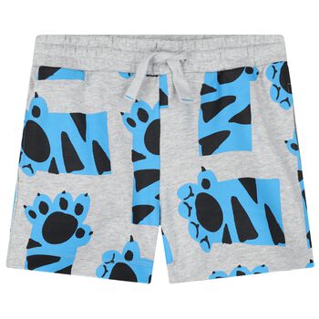Boys Grey and Blue Illustration-Print Shorts
