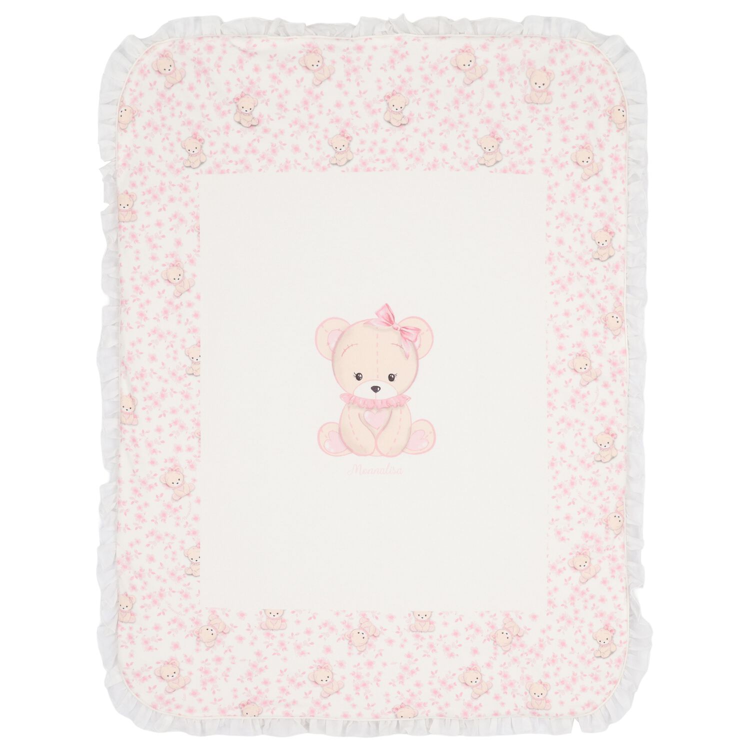 Baby Girls Ivory & Pink Teddy Bear Blanket, 1, hi-res image number null