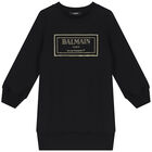 Girls Black & Gold Logo Sweatshirt Dress, 1, hi-res