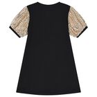 Girls Black & Gold Logo Dress, 1, hi-res